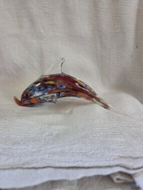 Hand Blown Glass Dolphin Figurine Vintage Murano Style